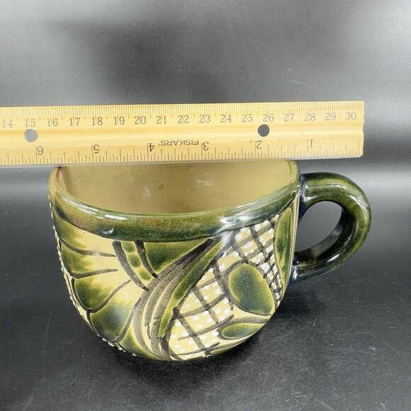 Vintage Mexico Pottery Talavera Large Oversize Coffee Mug Cup Green Glazed VTG - Picture 6 of 15